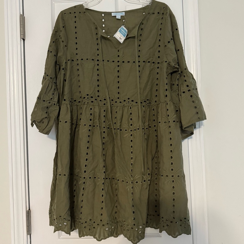 Country Living Olive Green Eyelet Tunic Dress‎